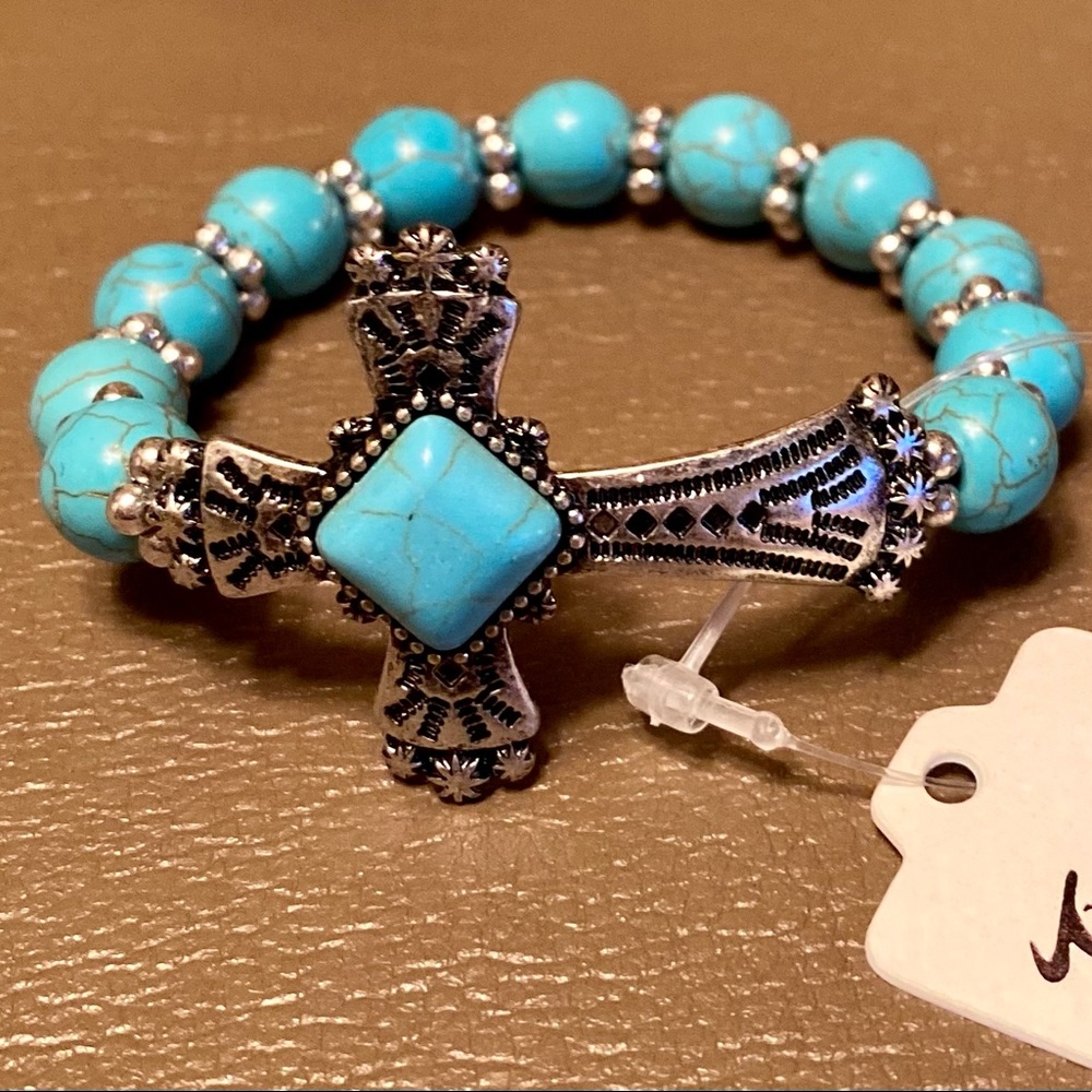 Turquoise Bead Cross Bracelet